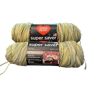 2 Red Heart Super Saver Yarn Aspen Print #0305 5 oz Acrylic 236 Yards Variegated